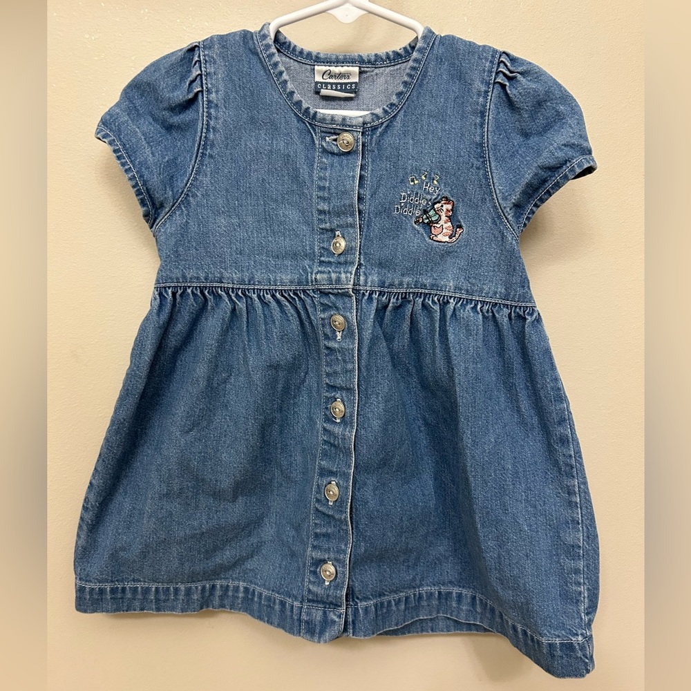 Carters Classics Baby Girl Denim Dress Blue Hey Diddle Diddle Button Up